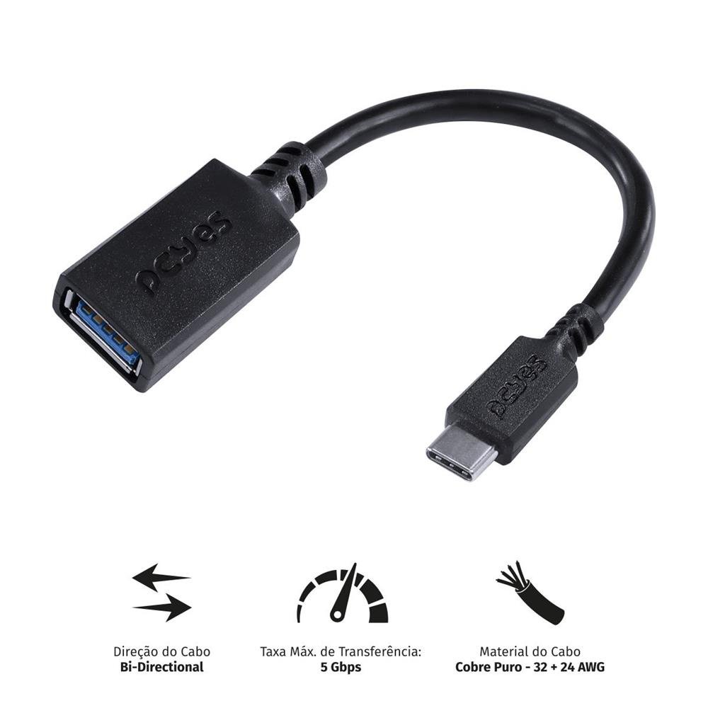 Cabo Adaptador Otg Tipo C Para Usb A 3.0 Para Celular Smartphone 15 Cm Preto - P3amup-15