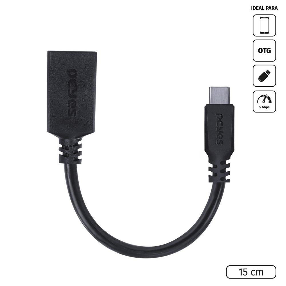 Cabo Adaptador Otg Tipo C Para Usb A 3.0 Para Celular Smartphone 15 Cm Preto - P3amup-15