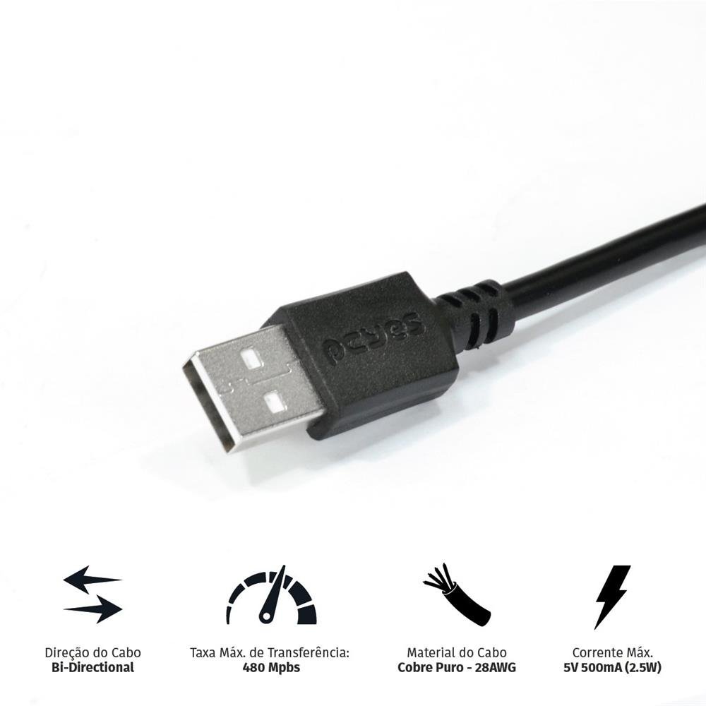 Cabo Usb A 2.0 Macho Para Mini Usb B Macho 28awg Puro Cobre 1 Metro - Puanm2-1