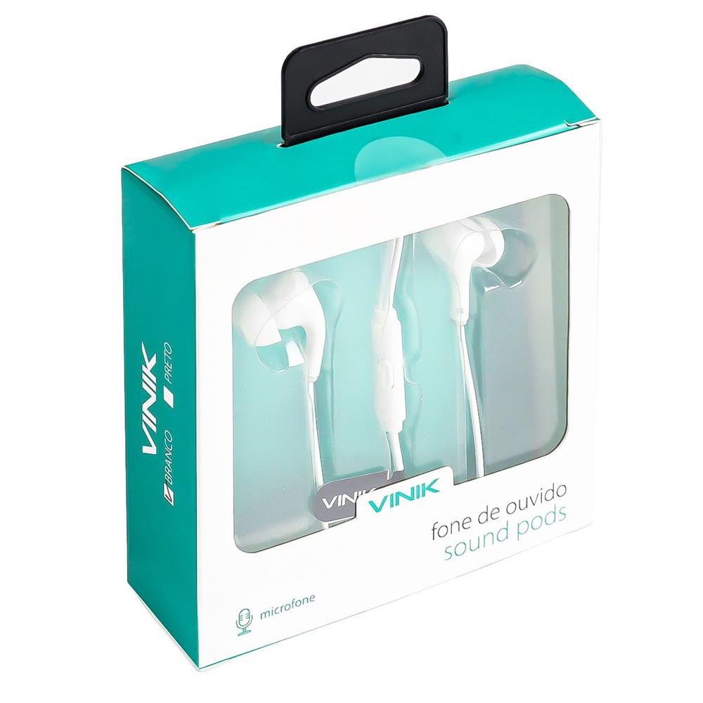 Fone De Ouvido Sound Pods Branco Com Microfone Cabo 1.2m Plug 3.5mm Estereo P3 - Sp220b
