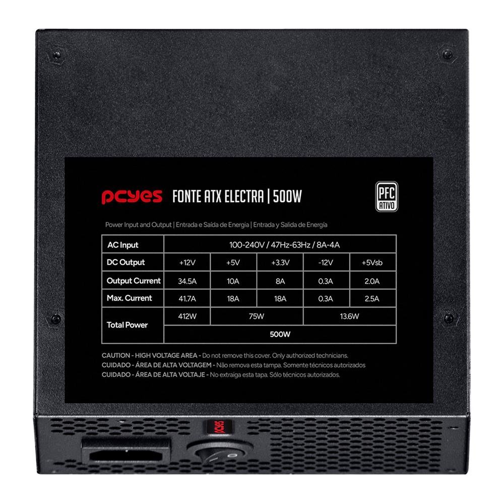 Fonte Atx Pcyes Electra 500w Pfc Ativo - Elec500w