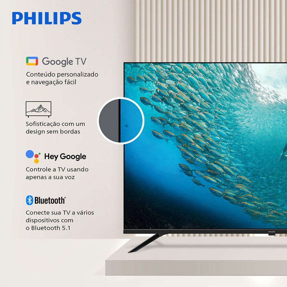 Smart TV LED Philips 65" 65PUG7019/78 - 4K UHD, HDR10, Wi-Fi, 3 HDMI, 2 USB, Borda Ultrafina, 60Hz