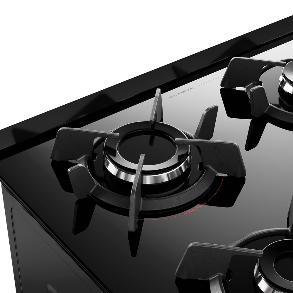 FOGAO 4B PISO DAKO SUPREME GLASS MESA VIDRO PRETO BIVOLT
