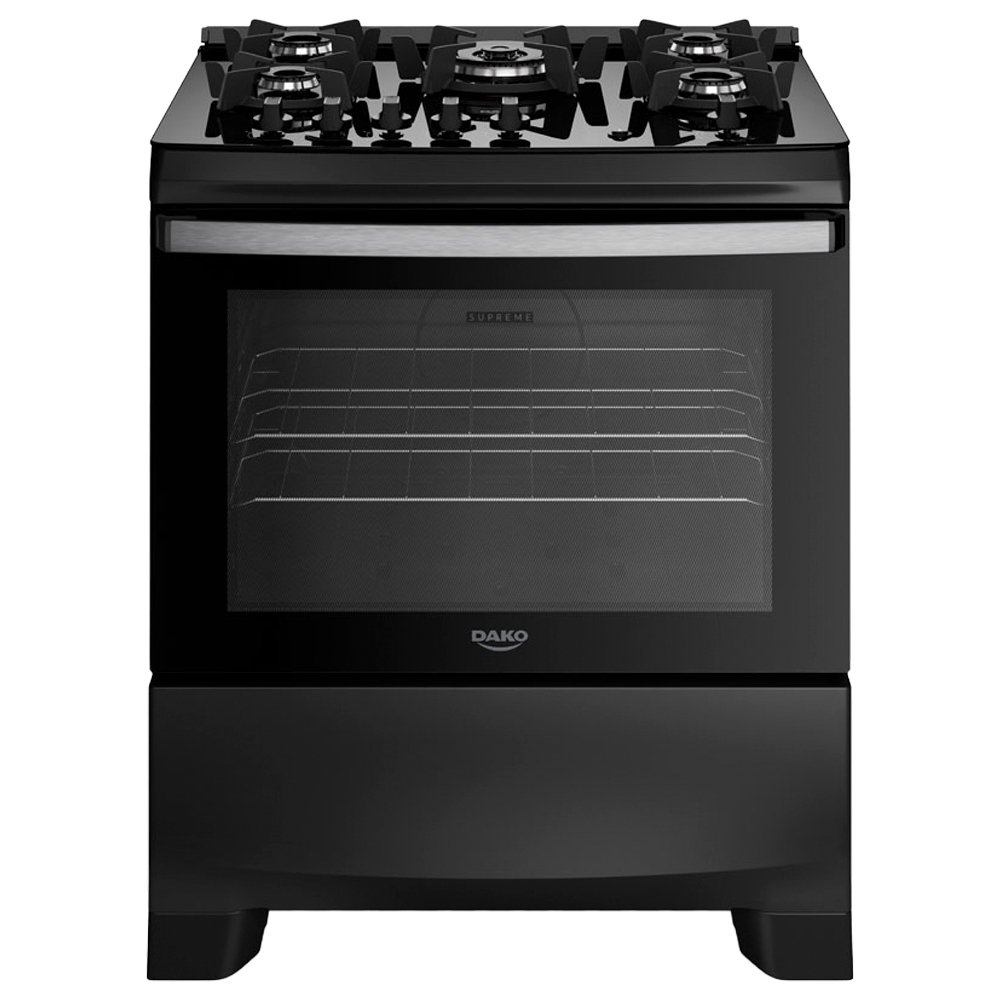 Fogão de Piso 5 Bocas Dako Supreme Glass - Acendimento Automático, Mesa de Vidro, Preto, Bivolt