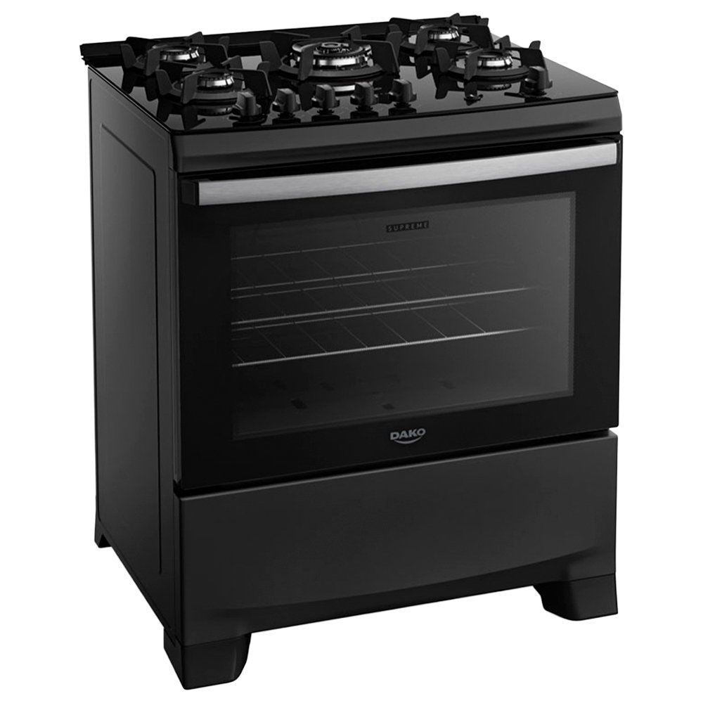 Fogão de Piso 5 Bocas Dako Supreme Glass - Acendimento Automático, Mesa de Vidro, Preto, Bivolt