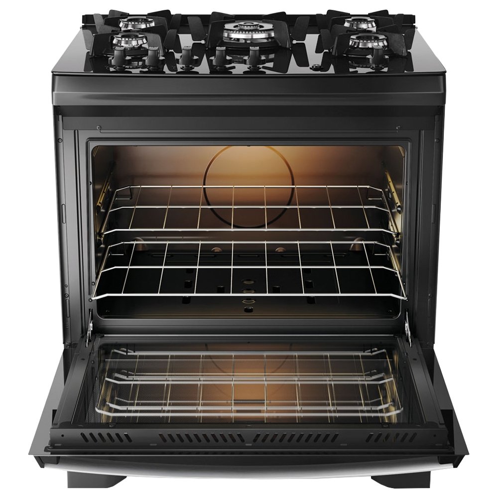 Fogão de Piso 5 Bocas Dako Supreme Glass - Acendimento Automático, Mesa de Vidro, Preto, Bivolt