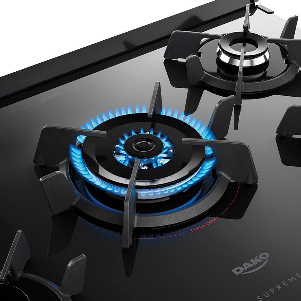 Fogão de Piso 5 Bocas Dako Supreme Glass - Acendimento Automático, Mesa de Vidro, Preto, Bivolt