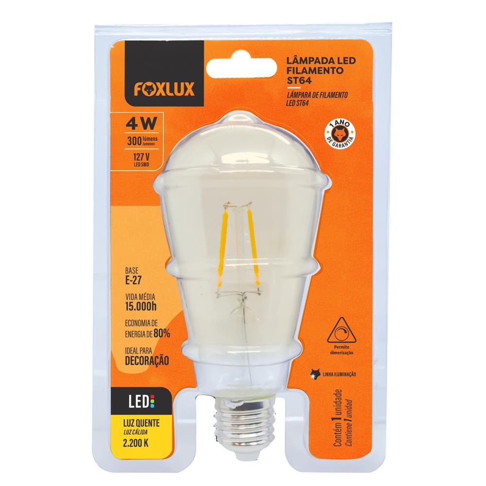 Lâmpada de Filamento ST64 Bulbo DMZ 4W 220V Foxlux