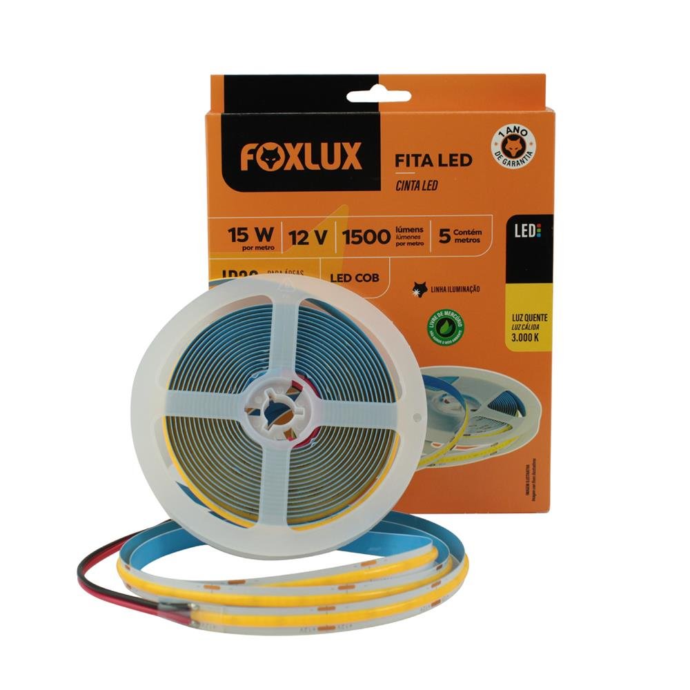 Fita de LED COB 5 metros 15W 3000K IP20 Foxlux