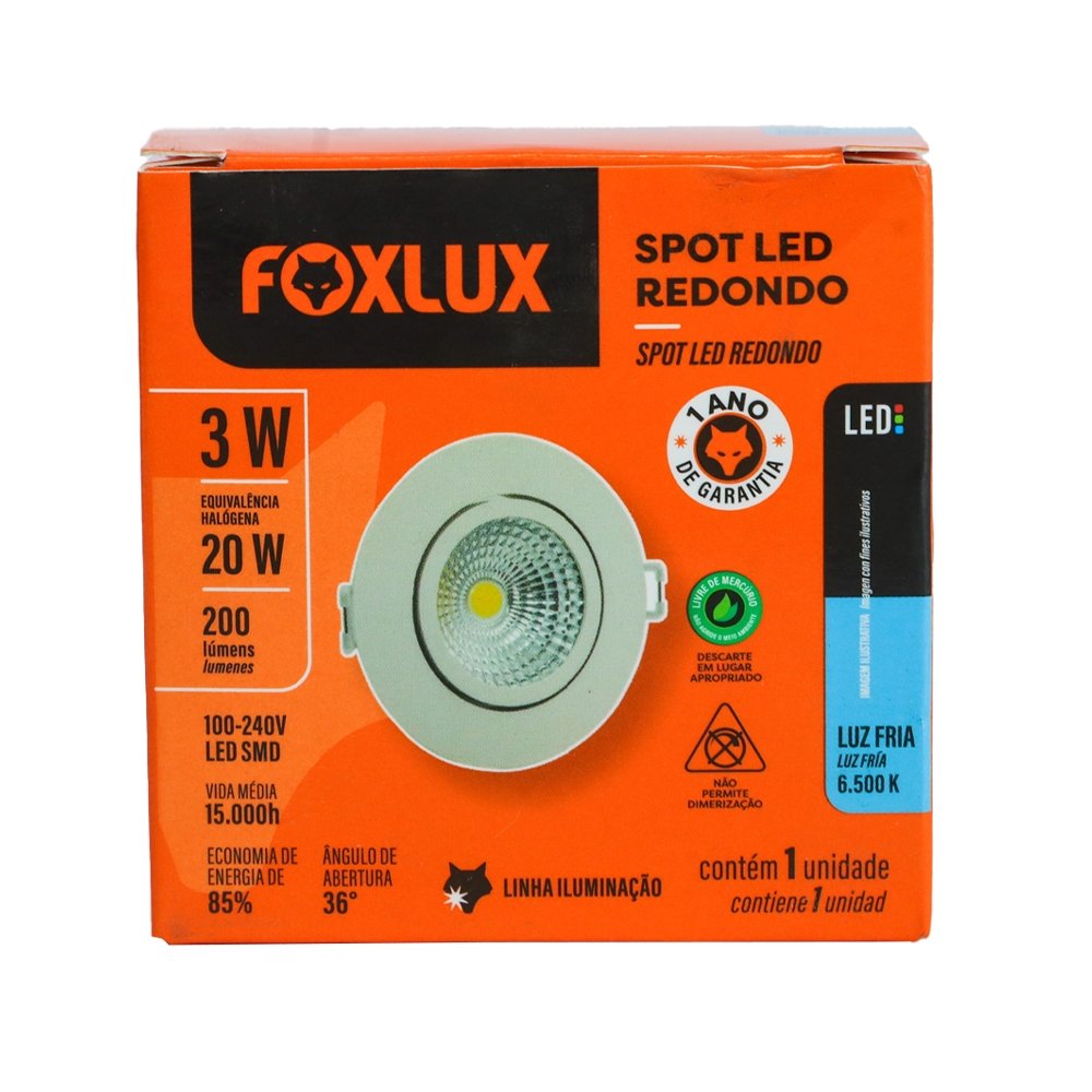 Spot Foxlux LED 3W Redondo 6500k