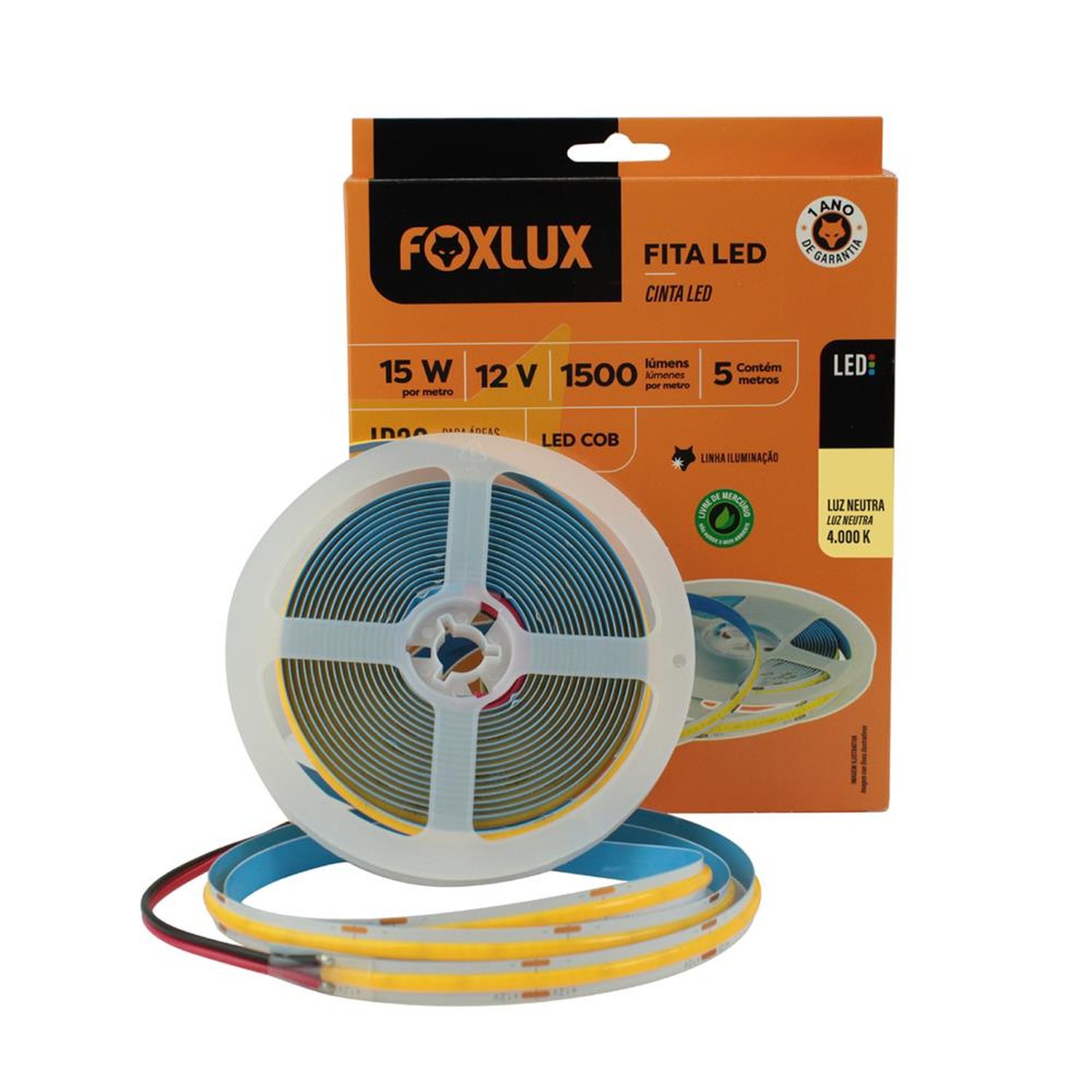 Fita de LED COB 5 metros 15W 4000K IP20 Foxlux