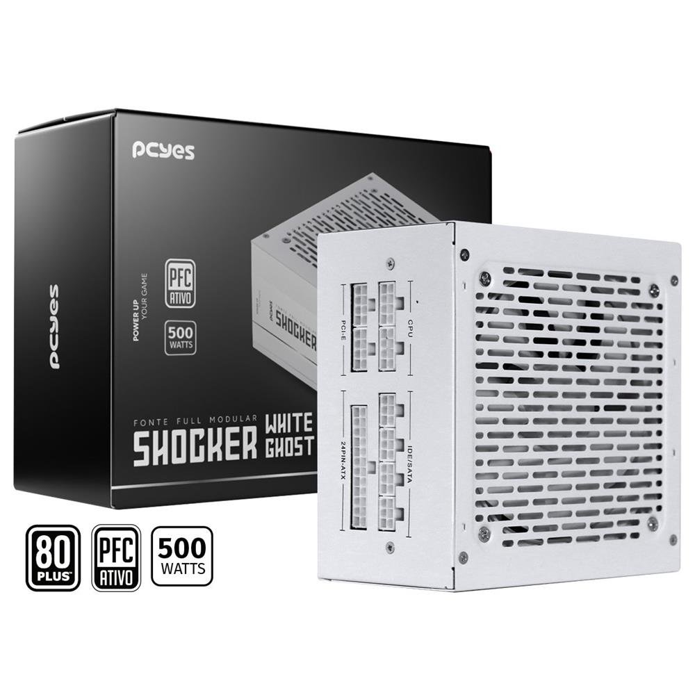 Fonte Gamer Pcyes Shocker Full Modular 500w 80 Plus White - White Ghost - Fm500wwg
