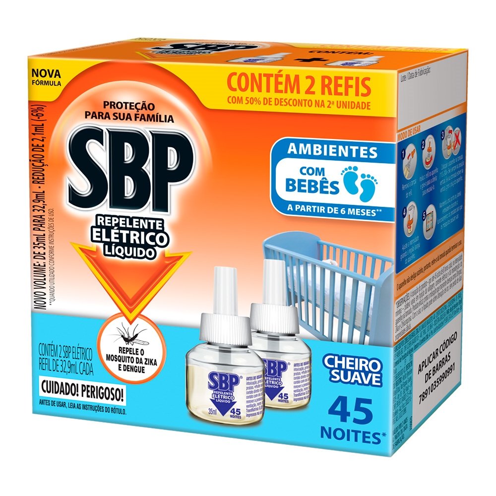 Inseticida Elétrico Refil SBP Cheiro Suave 35ml - 2 Unidades