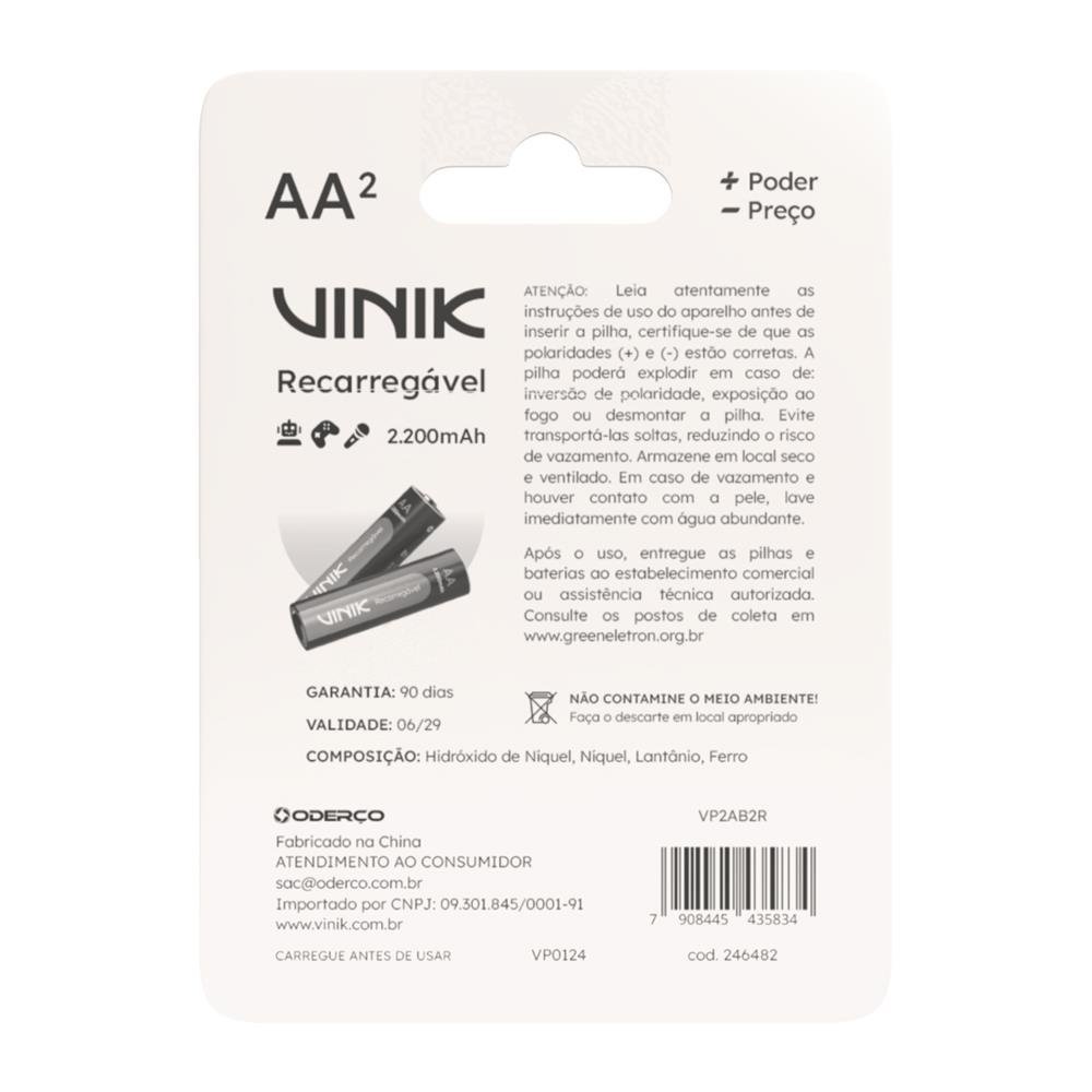Pilha Recarregável Aa C/2 - 2200mah 1.2v - Vp2ab2r