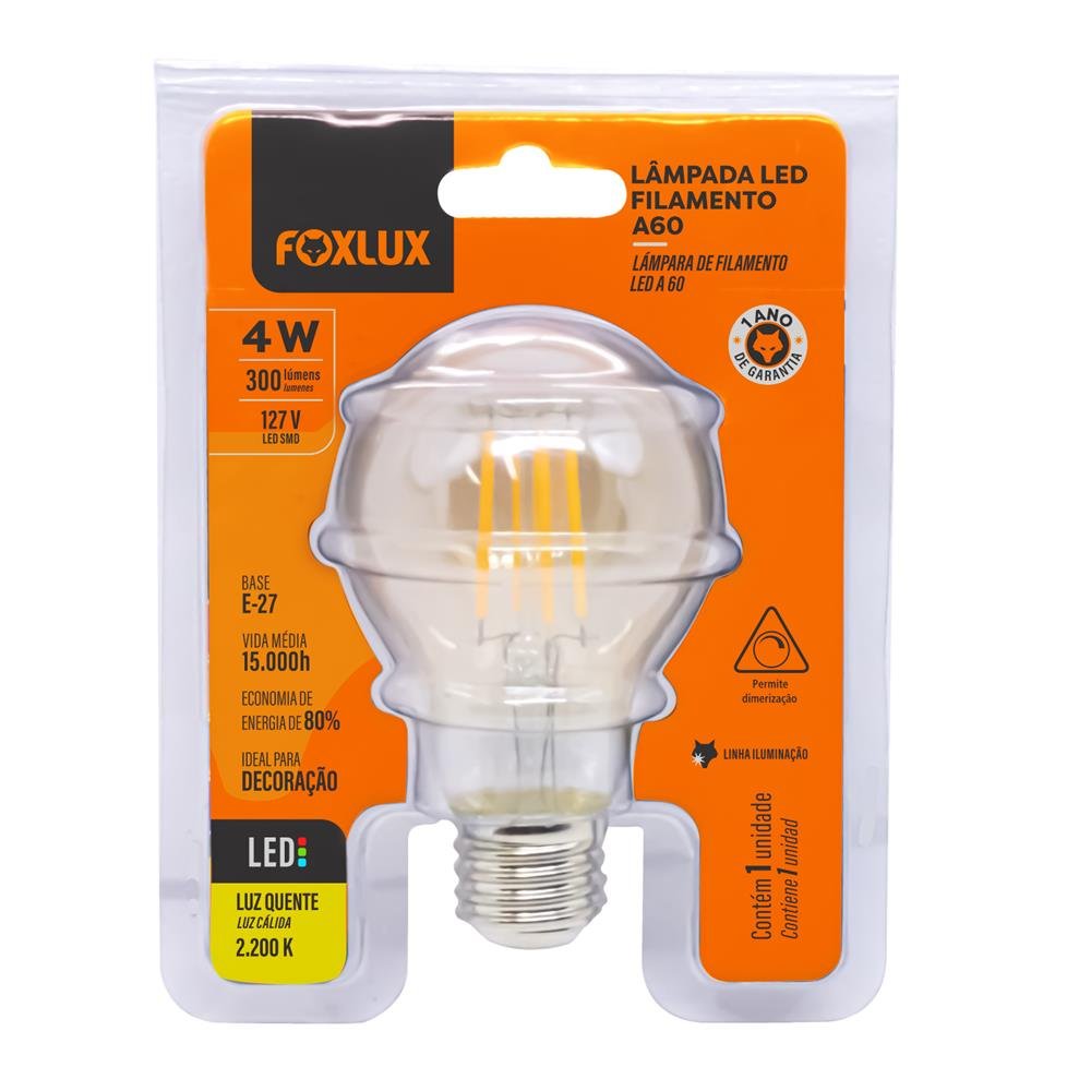 Lâmpada de Filamento Bulbo A60 DMZ 4W 220V Foxlux