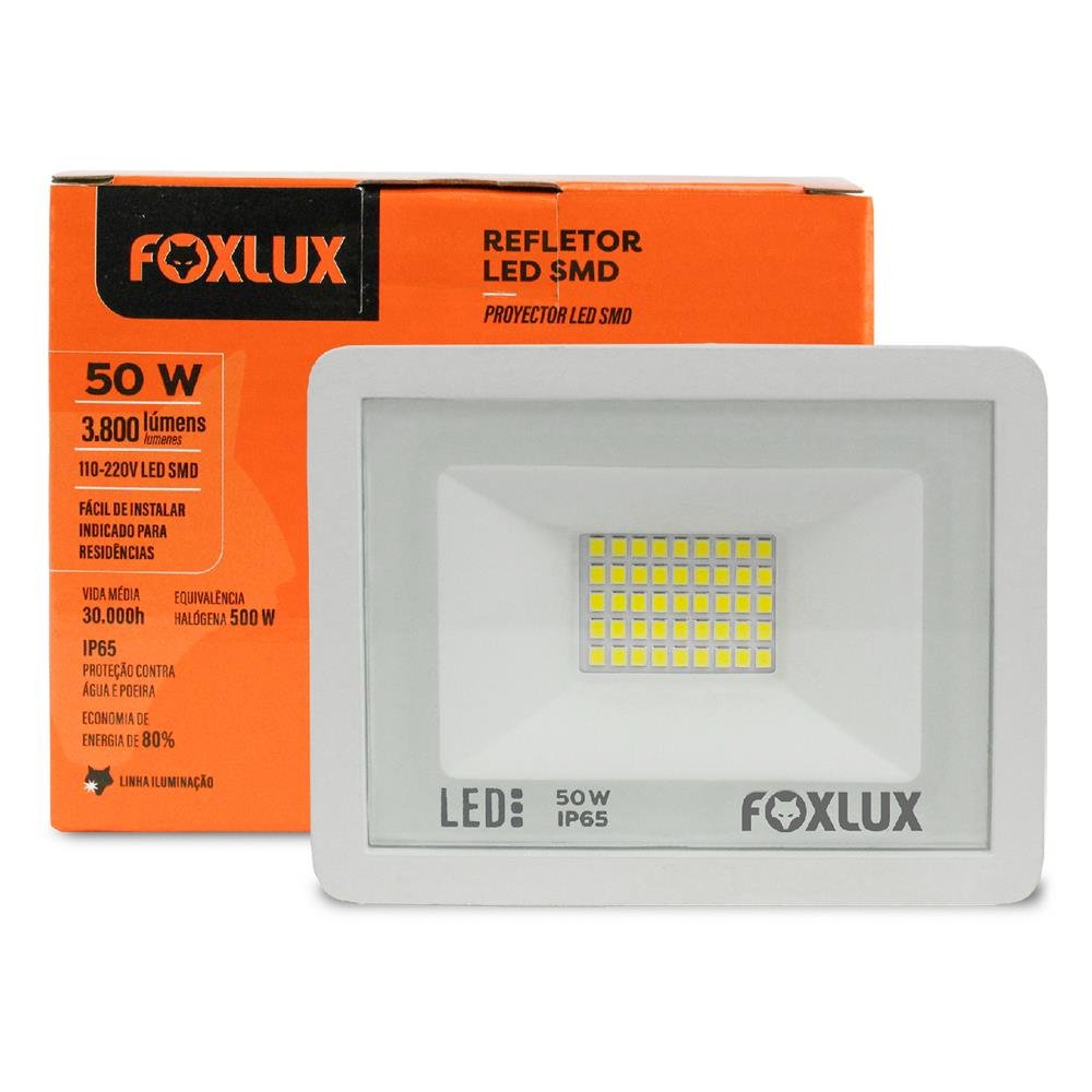 Refletor de LED Branco 50W 6500K Bivolt Foxlux