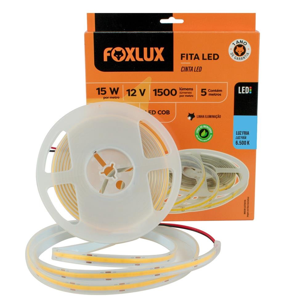 Fita de LED COB 5 metros 15W 6500K IP65 Foxlux