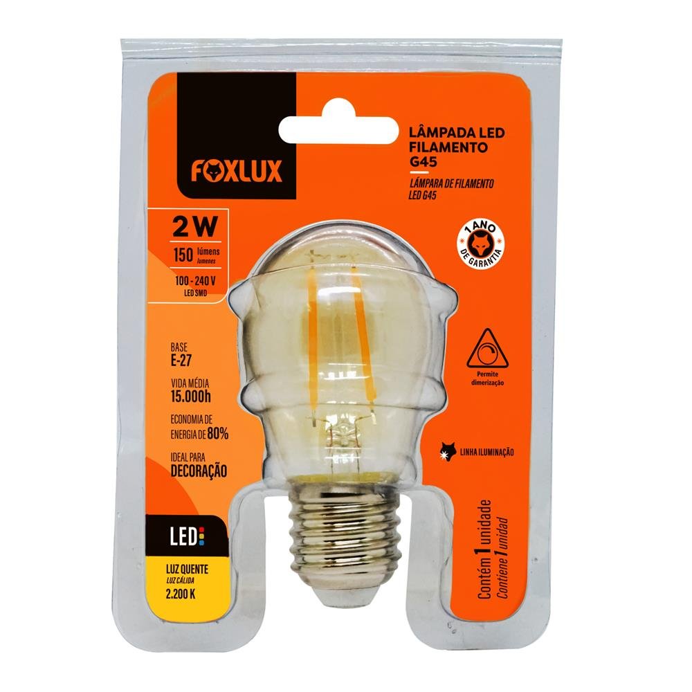 Lâmpada de Filamento G45 Bolinha E27 2W Bivolt Foxlux