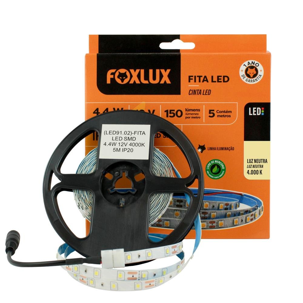 Fita de LED SMD 4.4W 12V 4000K 5M IP20 Foxlux