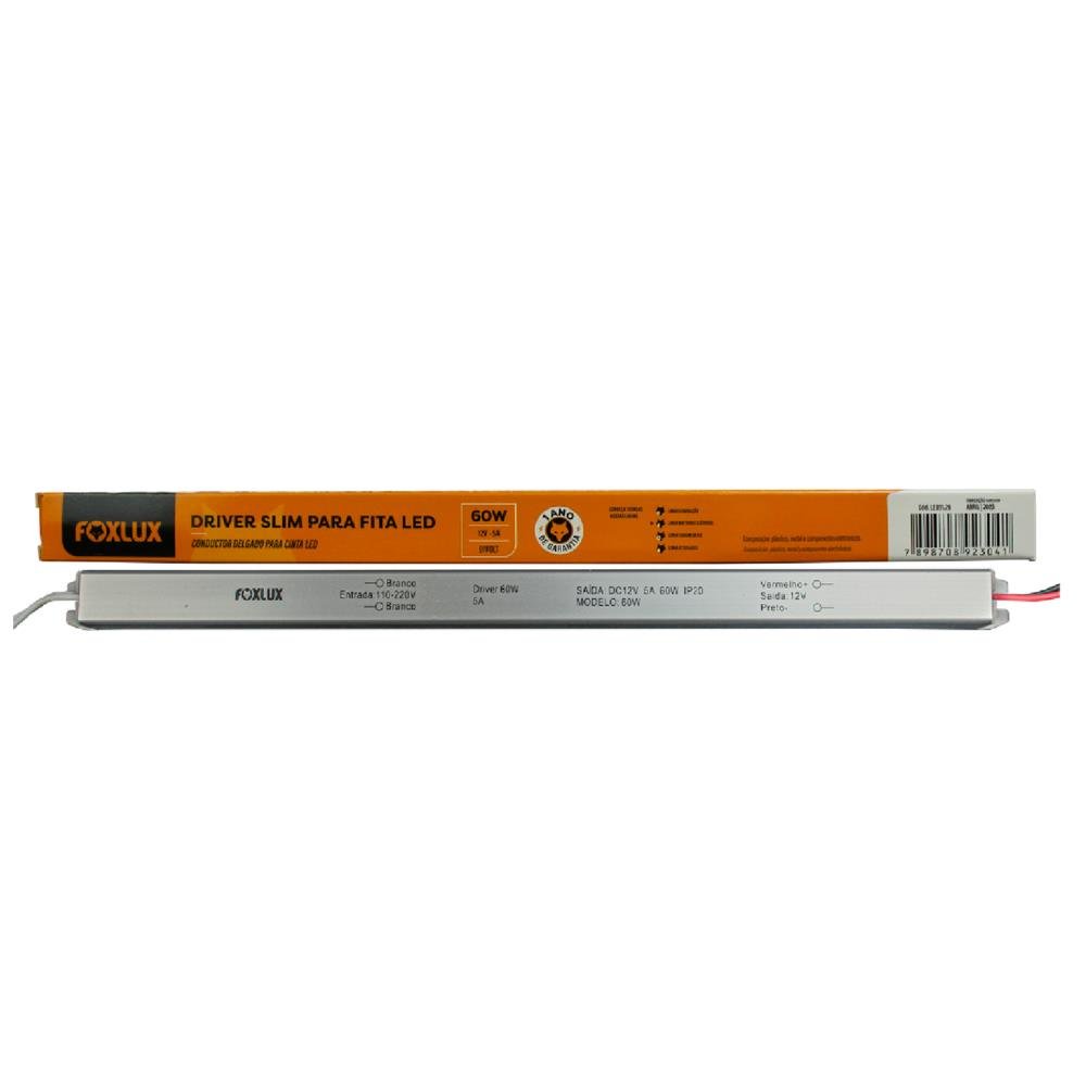 Driver Slim para Fita LED 60W 12V 5A Bivolt Foxlux