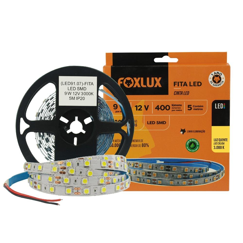 Fita de LED SMD 5 metros 9W 3000K IP20 Foxlux