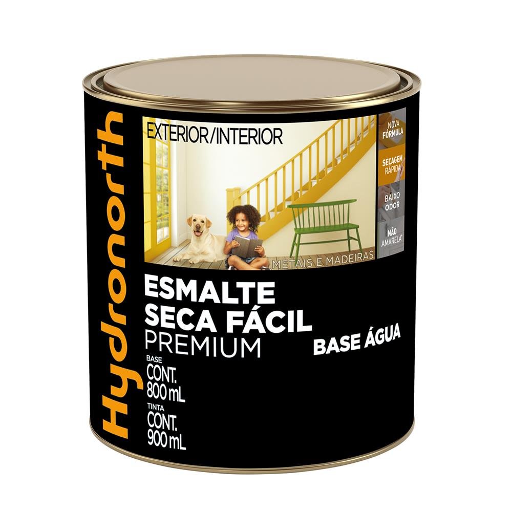 Seca Facil Esmalte Base Agua Brilhante Hydronorth Preto Lata 900 Ml