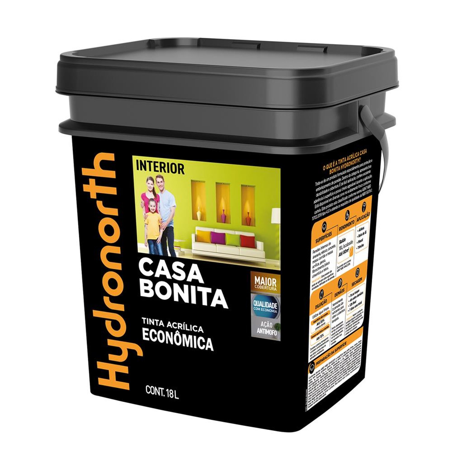 Tinta Acrílica Econômica Casa Bonita Fosco Hydronorth Super Branco Balde Plastico 18 L