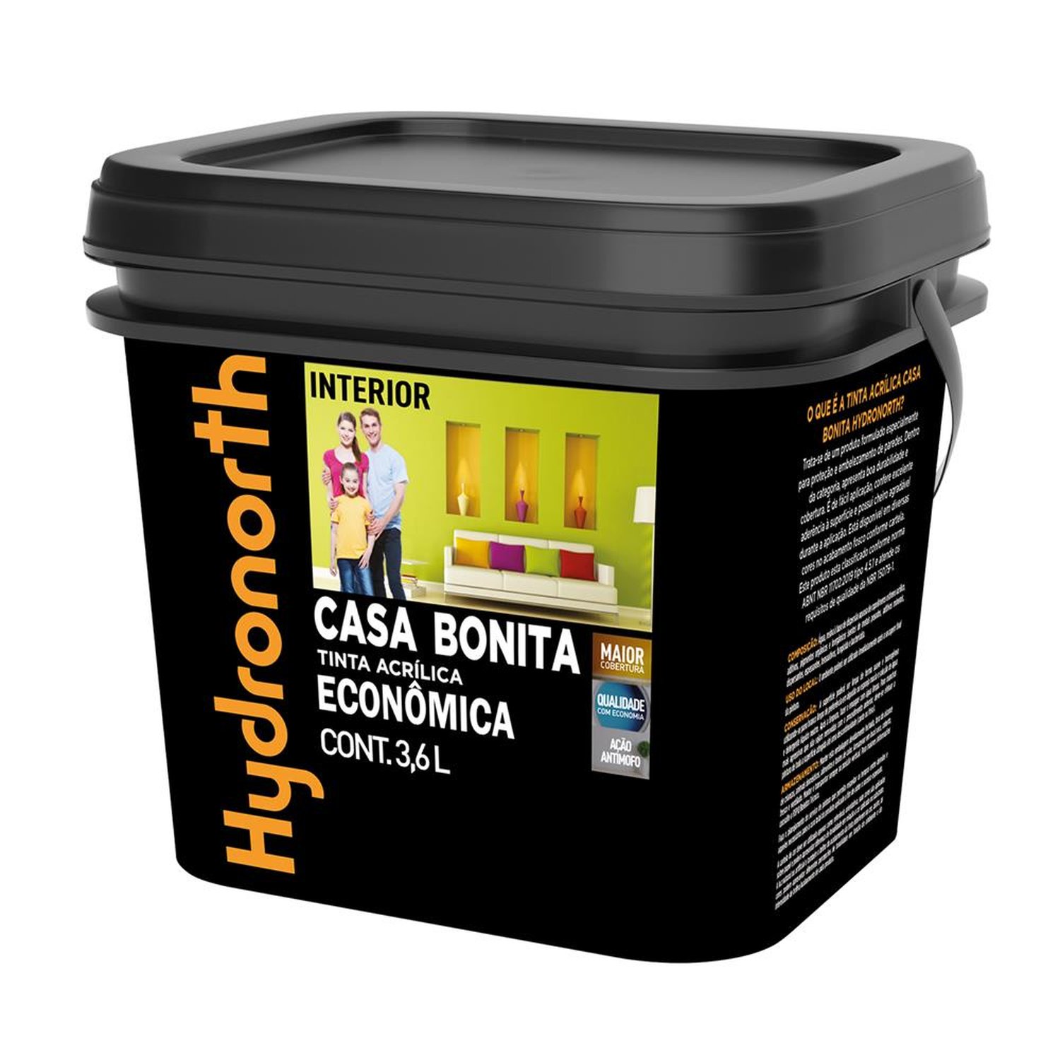 Tinta Acrílica Econômica Casa Bonita Fosco Hydronorth Super Branco Galao Plastico 3,6 L