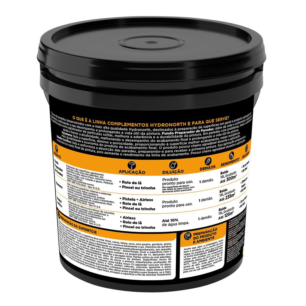 Fundo Preparador Paredes Base Agua Hydronorth Incolor Balde Plastico 18 L