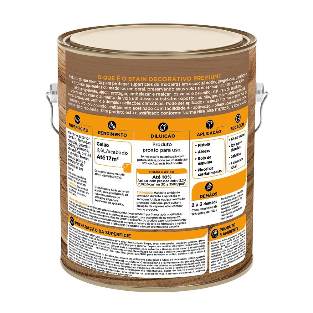 Stain Decorativo Premium Acetinado Hydronorth Natural Galao 3,6 L