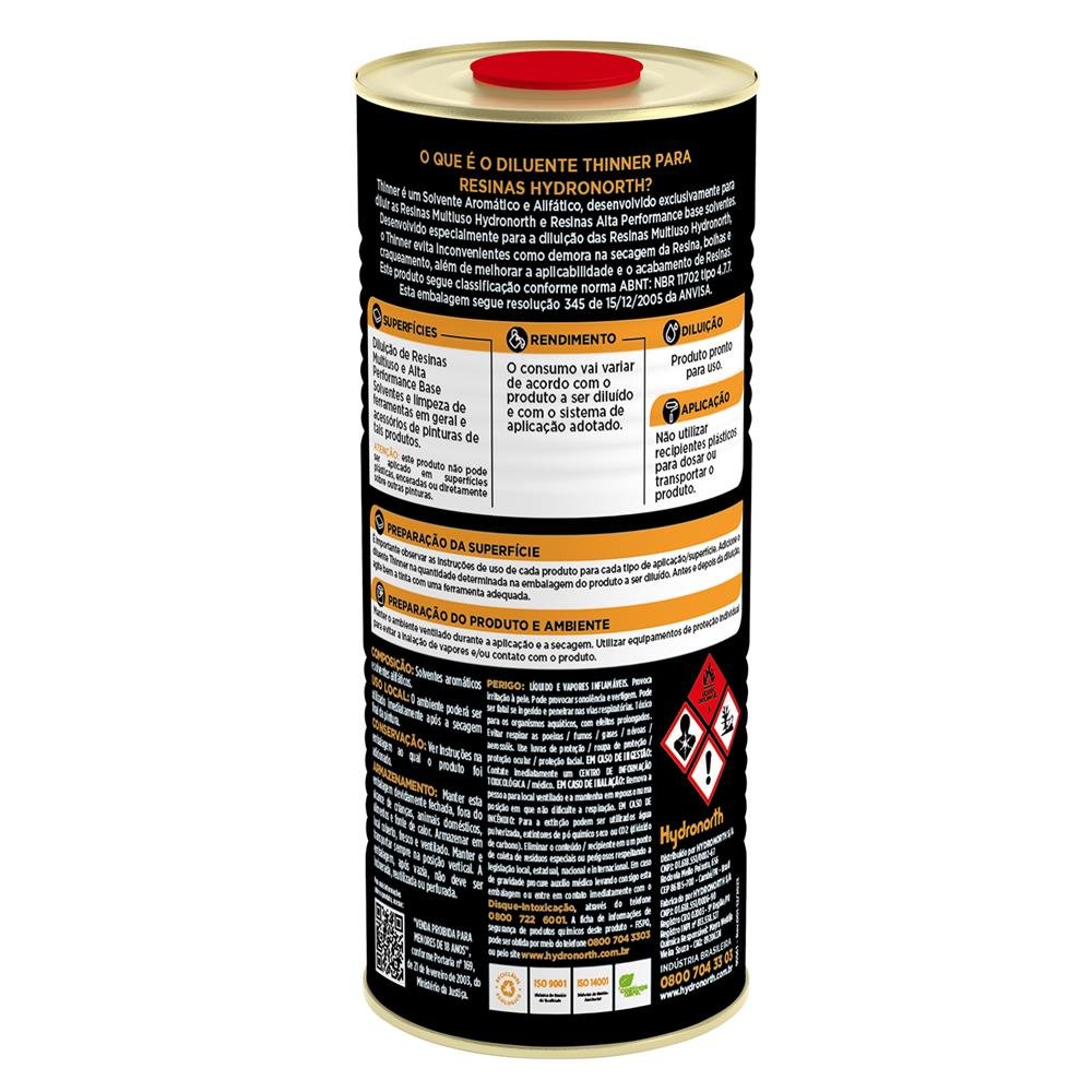 Thinner Diluente (Solvcryll) Hydronorth Incolor Lata Cilindrica 900 Ml