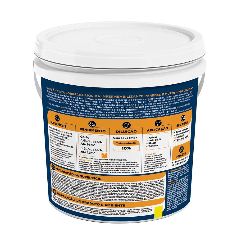 Tinta Impermeabilizante Paredes E Muros Semi Acetinado Hydronorth Fuligem Galao Plastico 3,6 L