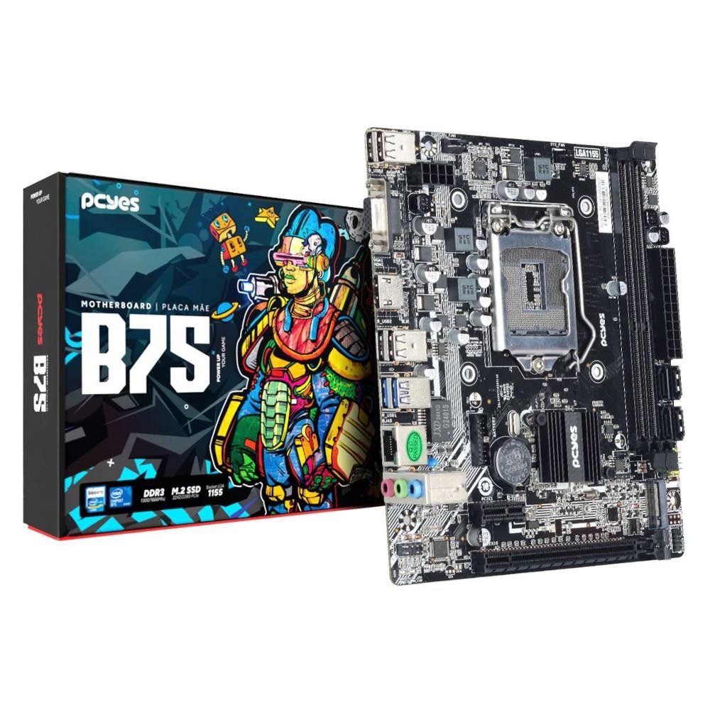 Placa Mãe Pcyes B75 Lga 1155 2xddr3 (max 16gb) M.2 Nvme 2xusb 3.0, 4xusb 2.0 Rede 1000 Hdmi/vga M-atx - Pcyb75-3g16