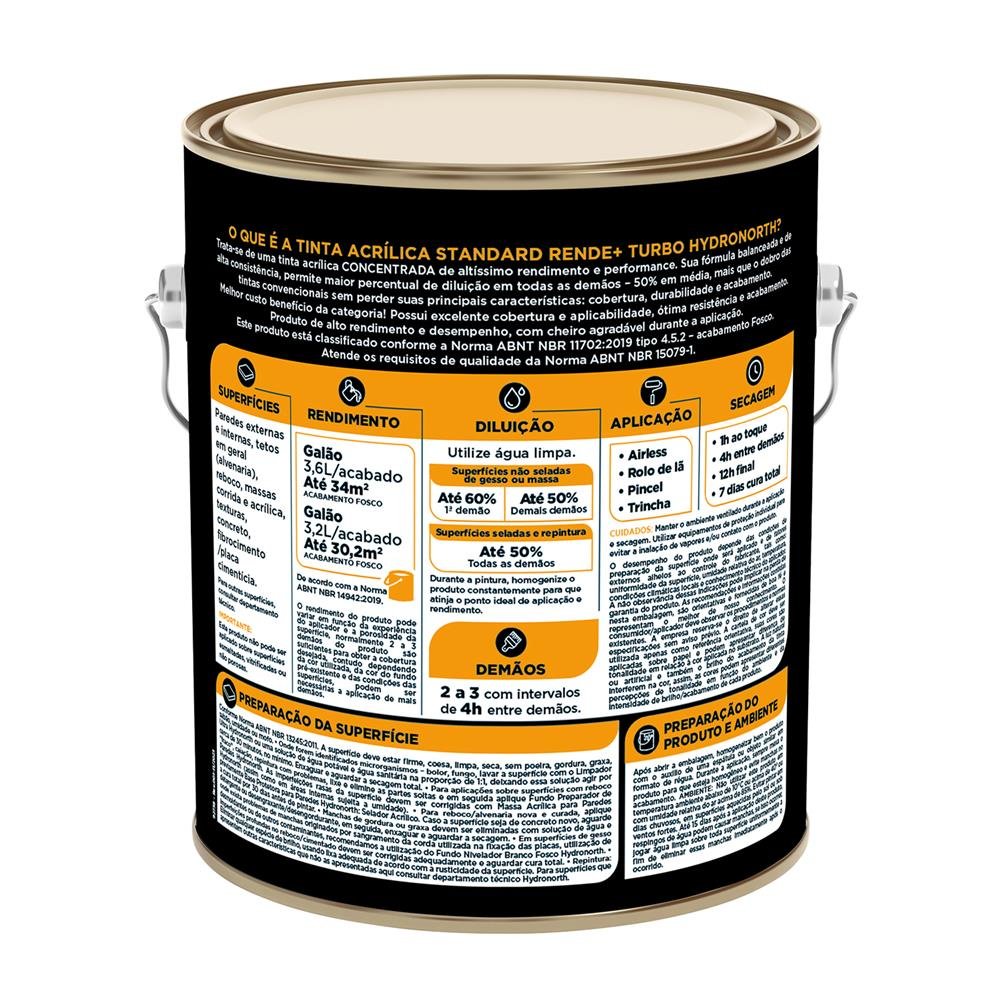 Tinta Acrílica Standard Rende Turbo Fosco Hydronorth Algodao Cinzento Galao 3,6 L