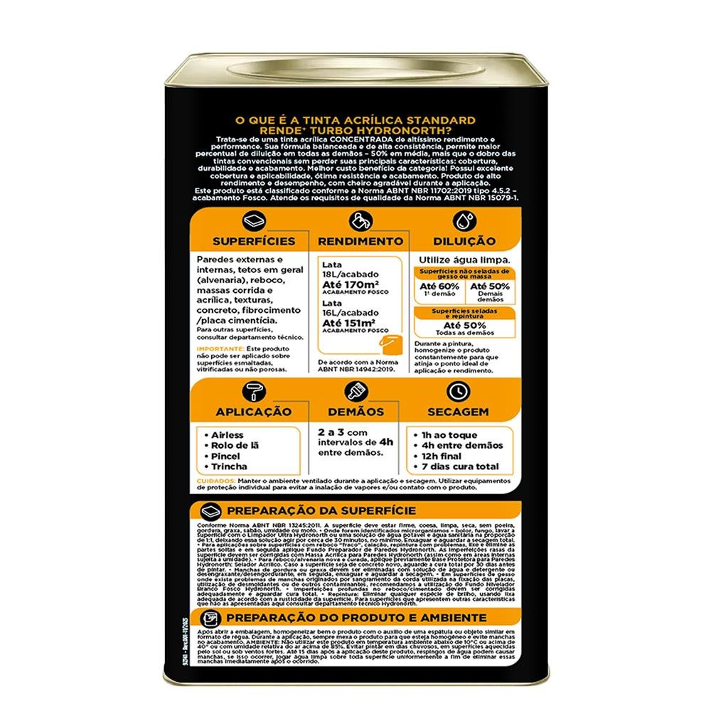 Tinta Acrílica Standard Rende Turbo Fosco Hydronorth Bege Mineral Lata 18 L