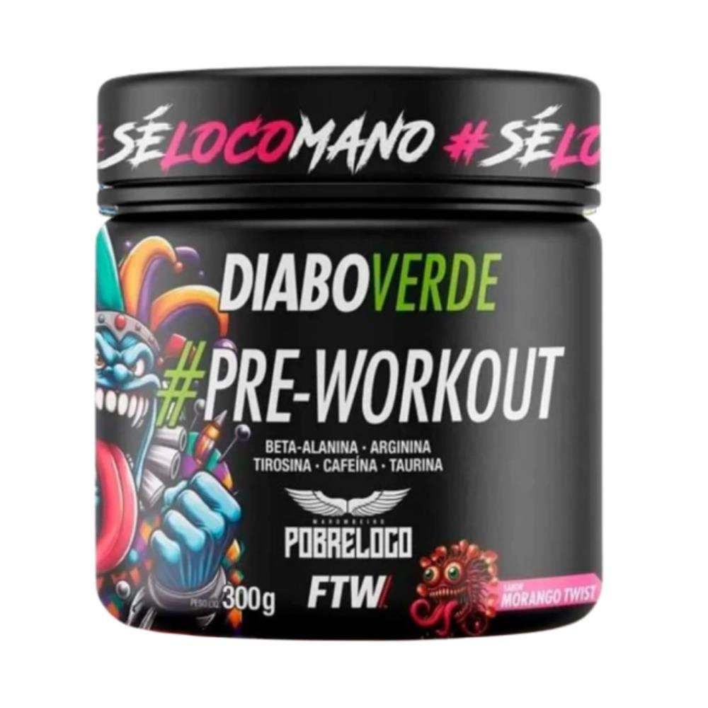 Pré-Treino Ftw Diabo Verde Pobre Loco 300g Sabor Morango Twist
