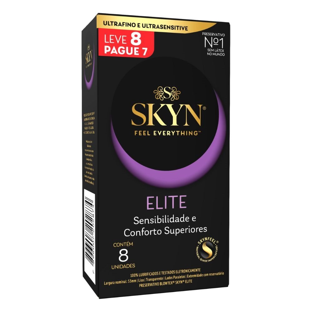 Preservativo Blowtex Lubrificado Skyn Elite - Embalagem com 8 Unidades - Leve 8 Pague 7