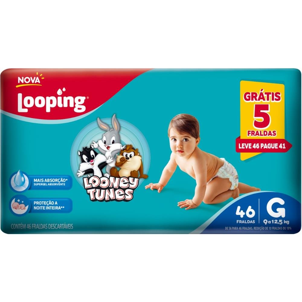 Fralda Looping Looney Tunes Hiper G 46 Unidades