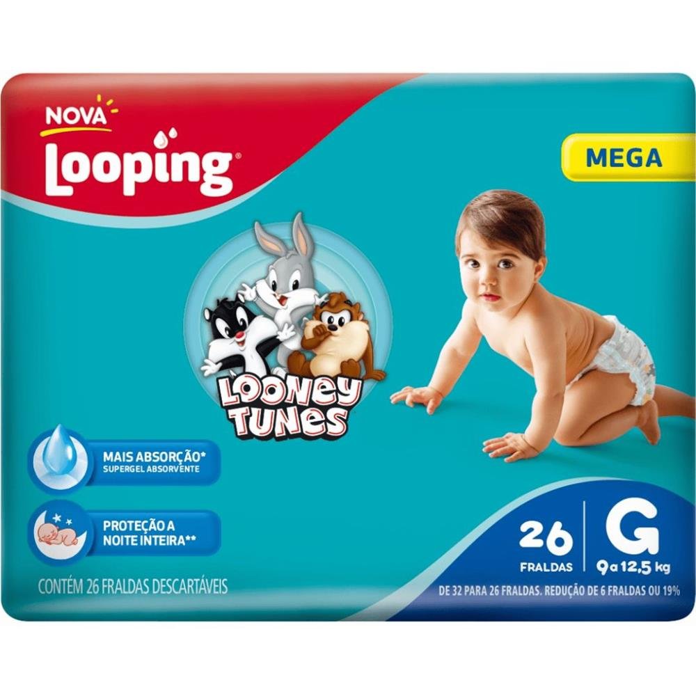 Fralda Looping Looney Tunes Mega G 26 Unidades