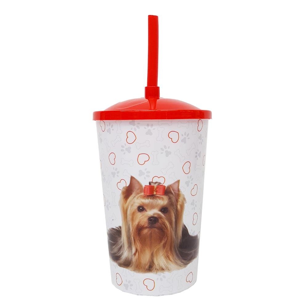 Copo Racas 750 ML Com Tampa E Canudo Com 12 Unidades Dog York Shire