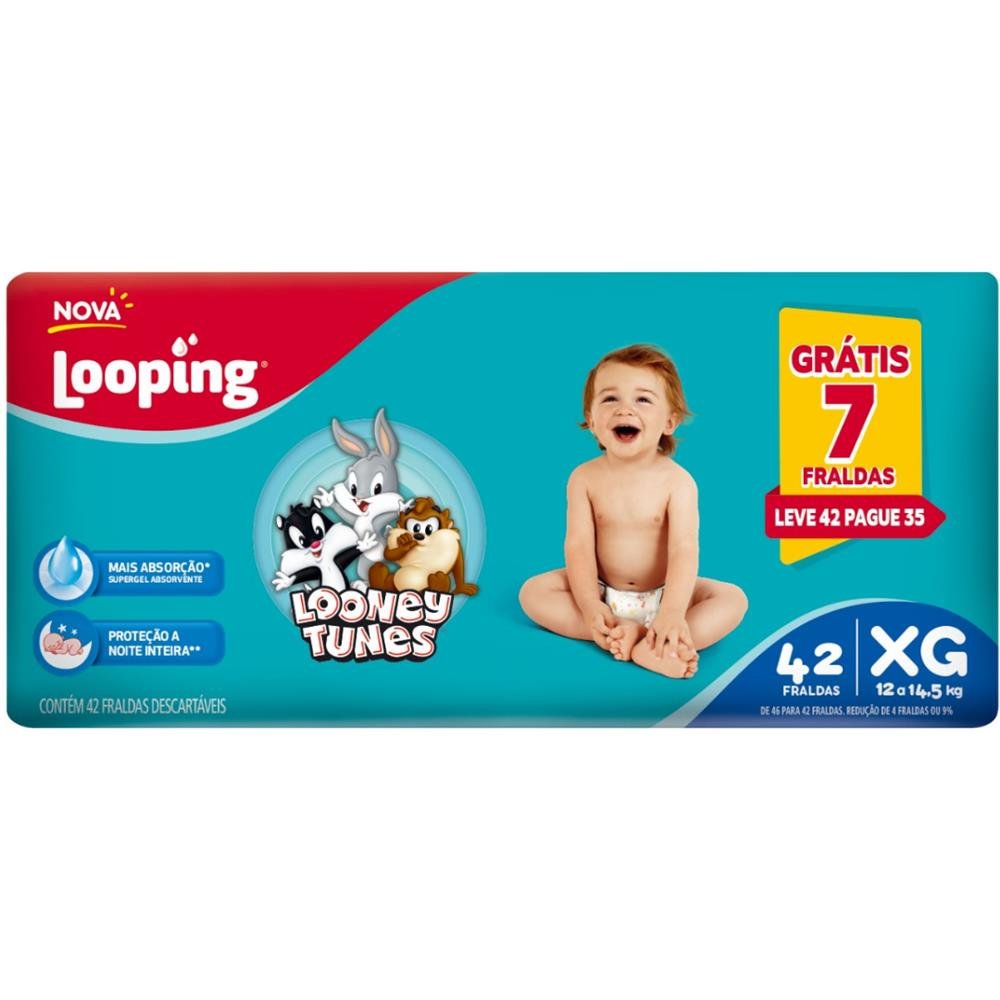 Fralda Looping Looney Tunes Hiper Xg 42 Unidades