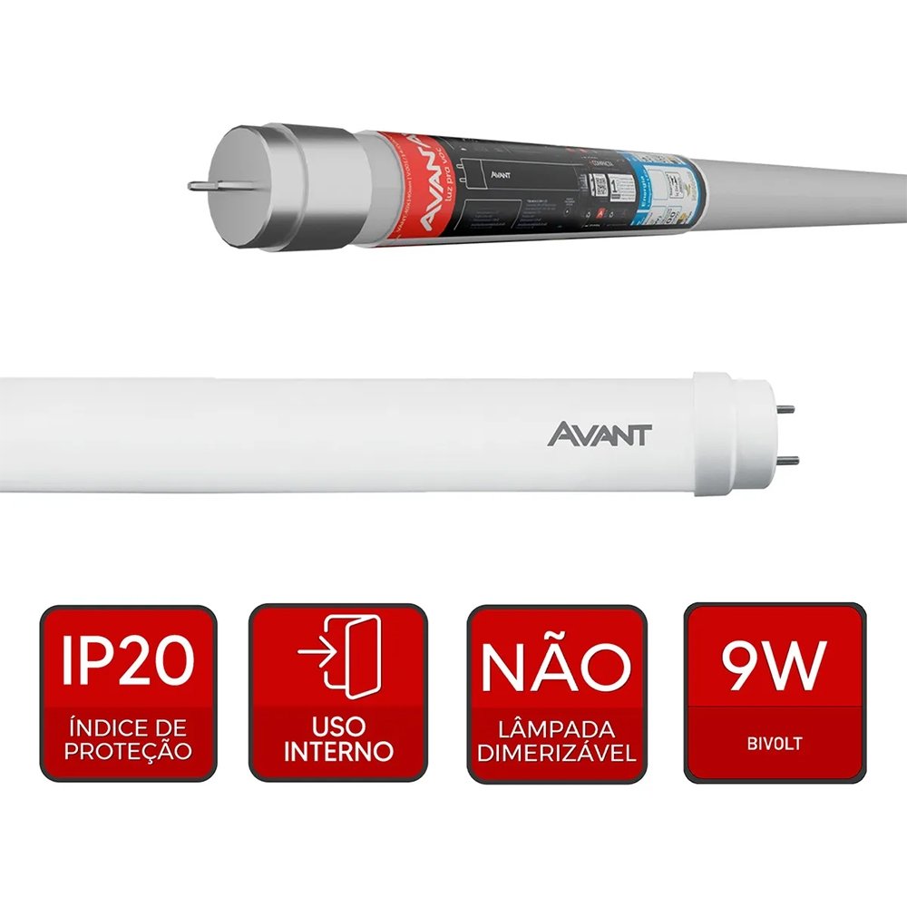 Lâmpada LED Avant Tubular T8 9W 60cm 3000K 900 Lumens