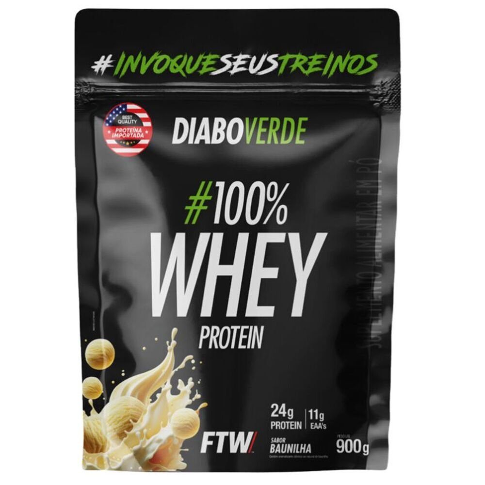 Whey 100% Protein Concentrado 900g Sabor Baunilha Refil Diabo Verde Ftw