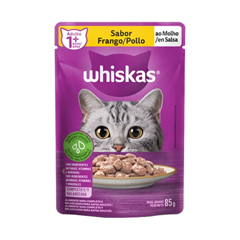 Ração Whiskas Sachê Frango ao Molho 85g - Leve 20 Pague 16 - Embalagem com 20 unidades