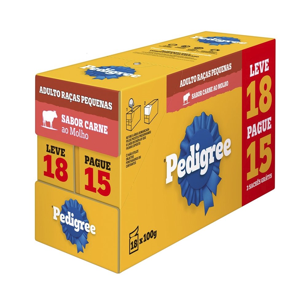 Ração Pedigree Raças Pequenas Sachê Carne 100g - Leve 18 Pague 15 - Embalagem com 18 unidades