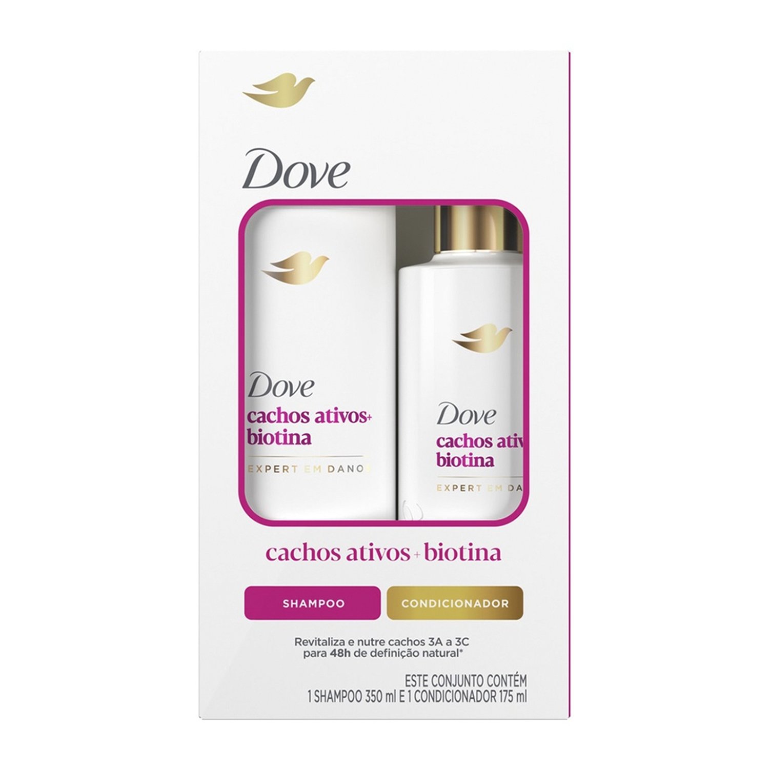 Kit Shampoo 350ml + Condicionador Dove Cachos Ativos + Biotina 175ml