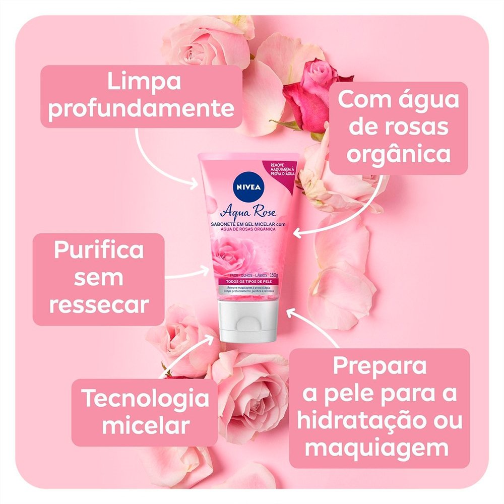 Sabonete em Gel Nivea Aqua Rose Micellair Água de Rosas 150ml