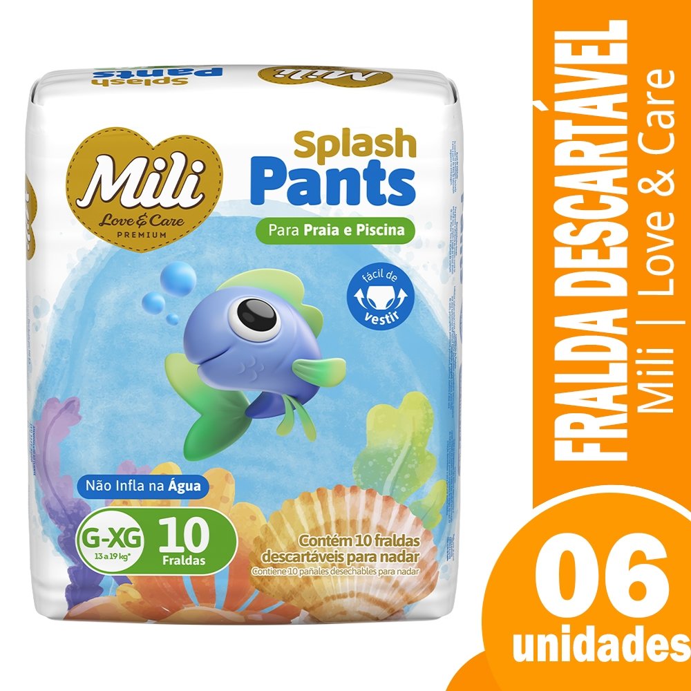 Fralda Descartável Mili Love Care Pants Splash G/XG - 6 Pacotes com 10 Unidades - Total 60 Tiras