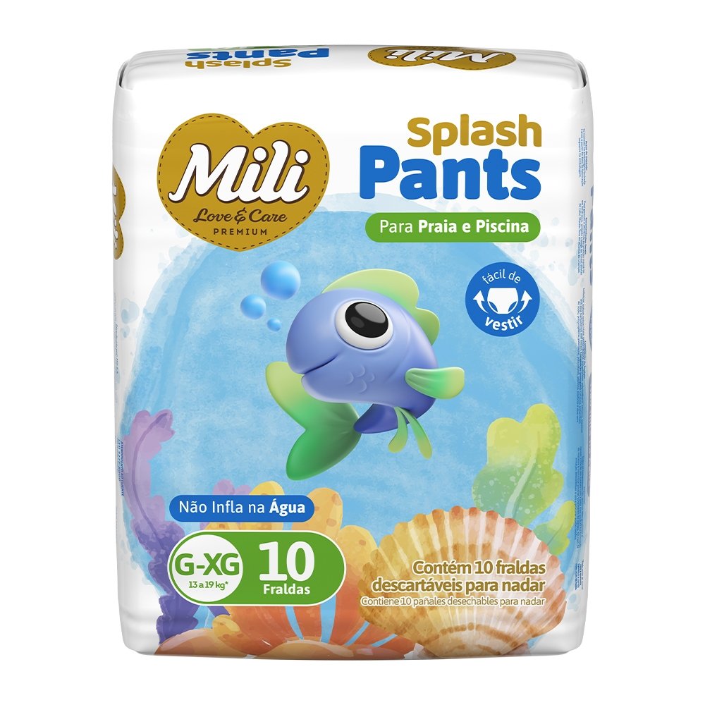 Fralda Descartável Mili Love Care Pants Splash G/XG - 6 Pacotes com 10 Unidades - Total 60 Tiras