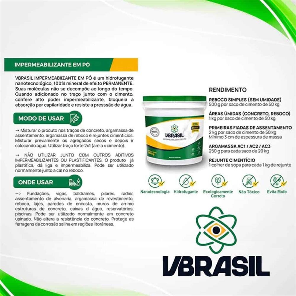 Aditivo Impermeabilizante Em Pó VBRASIL 3kg